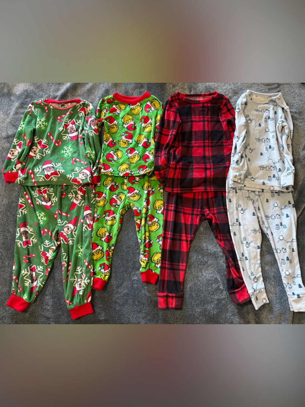 Carter's Kids Holiday Pajama Set Bundle - Green, Red, Black, Gray